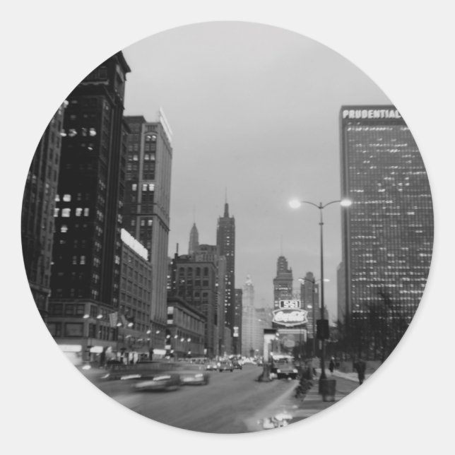 Chicago Michigan Avenue @ Night March 6, 1967 Classic Round Sticker (Front)