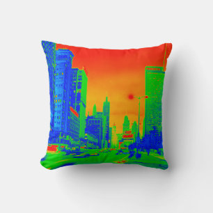 Chicago Michigan Avenue @ Night March 6, 1967 Neon Throw Pillow