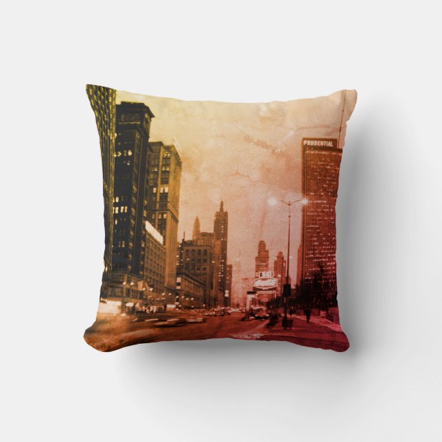 Chicago Michigan Avenue @ Night March 6, 1967 Throw Pillow (Front)