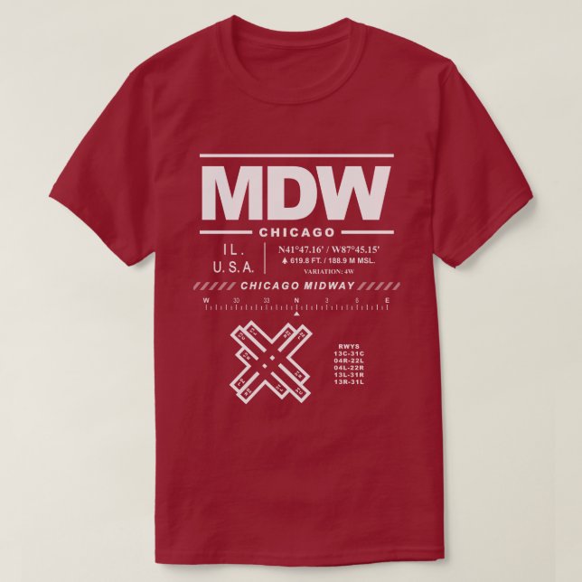 Chicago Midway International Airport MDW T-Shirt (Design Front)