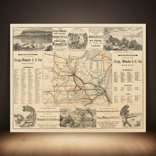 Chicago, Milwaukee and Saint Paul Railway Map Wood Wall Art