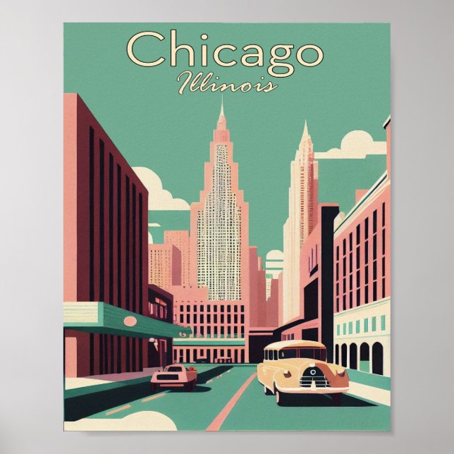 chicago Minimalist Vintage Travel Art Poster (Front)