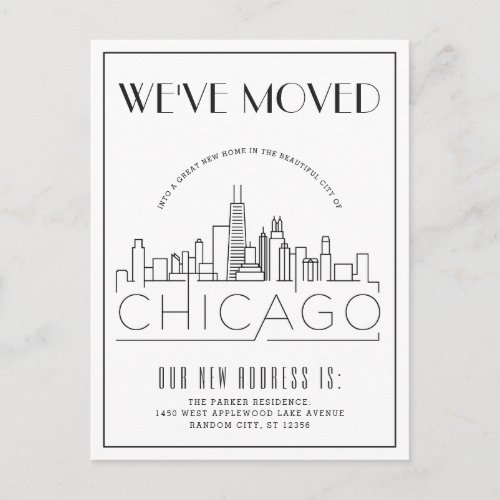 Chicago Modern Deco  Change of Address Announcement Postcard