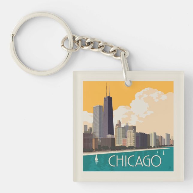 Chicago | Modern Skyline Keychain (Front)
