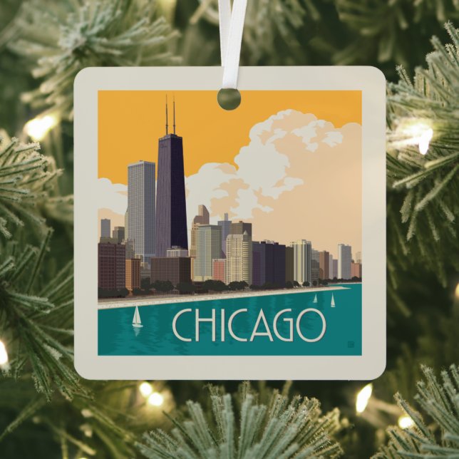 Chicago | Modern Skyline Metal Ornament (Insitu)