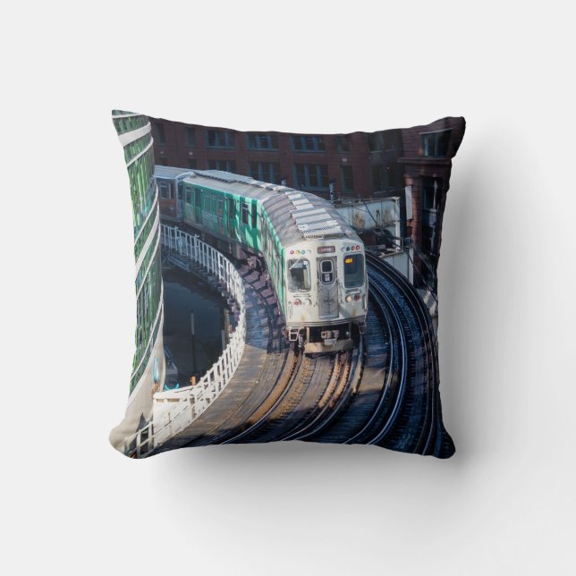Chicago Morning Train Throw Pillow (Front)