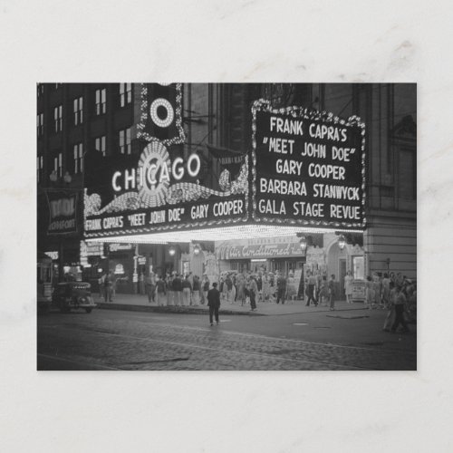 Chicago Movie Theater at Night 1941 Postcard