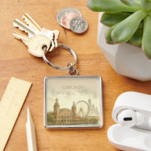 Chicago Navy Pier Custom Watercolor Landmark Keychain