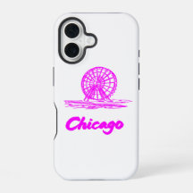 Chicago Navy Pier Ferris Wheel Neon Pink