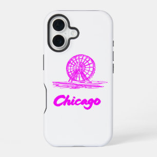 Chicago Navy Pier Ferris Wheel Neon Pink iPhone 16 Case
