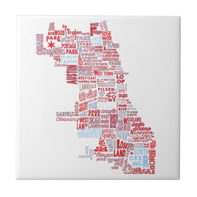 Chicago Neighborhood Map Ceramic Tile (Front)