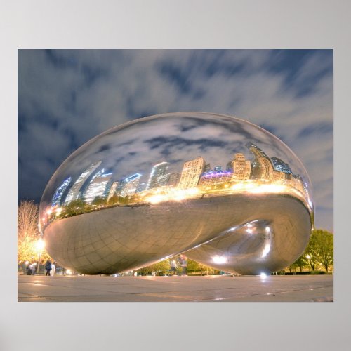 Chicago Night Bean Reflection Poster