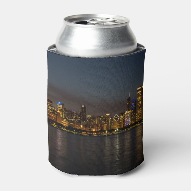 Chicago Night Cityscape Can Cooler (Can Front)