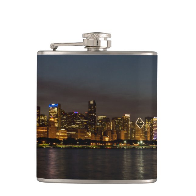 Chicago Night Cityscape Flask (Front)
