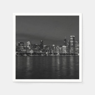 Chicago Night Cityscape Grayscale Napkins