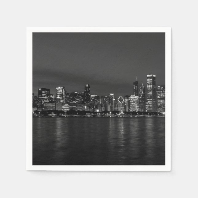 Chicago Night Cityscape Grayscale Napkins (Front)
