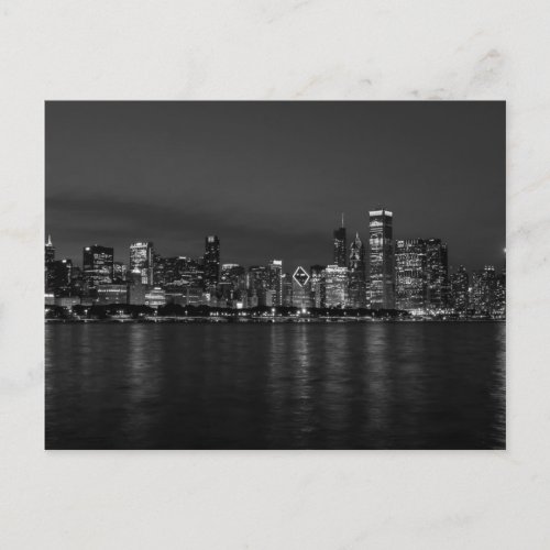 Chicago Night Cityscape Grayscale Postcard