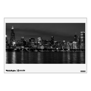 Chicago Night Cityscape Grayscale Wall Decal