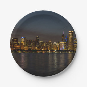 Chicago Night Cityscape Paper Plates