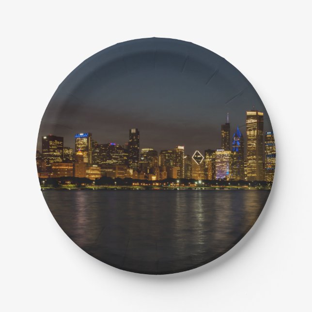 Chicago Night Cityscape Paper Plates (Front)