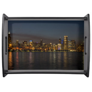 Chicago Night Cityscape Serving Tray