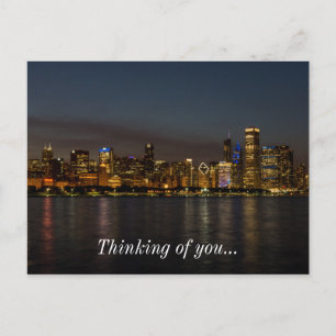 Chicago Night Cityscape Thinking Of You Postcard