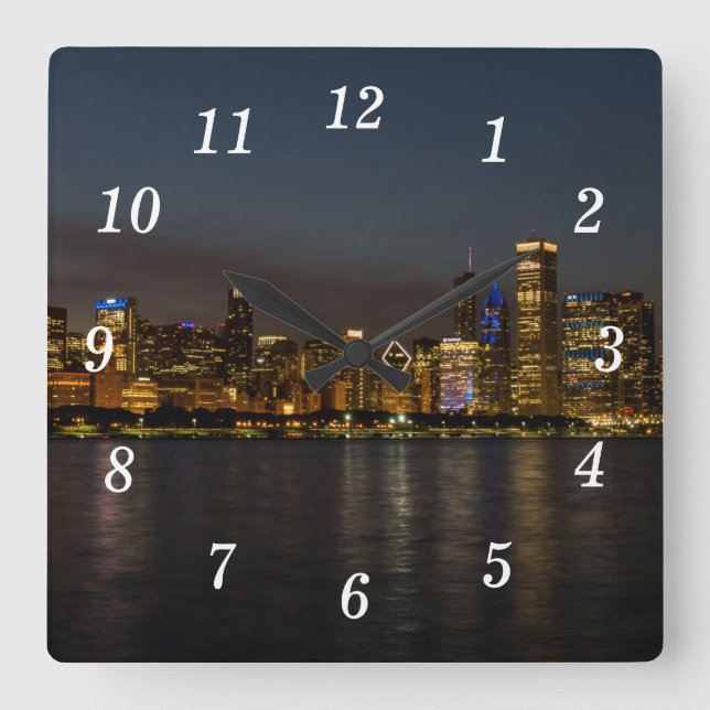 Chicago Night Cityscape Wall Clock (Front)