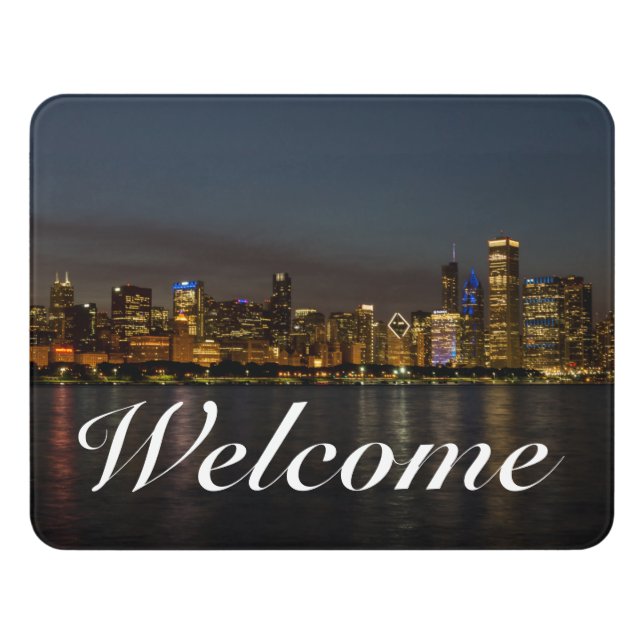 Chicago Night Cityscape Welcome Door Sign (Contemporary Front)