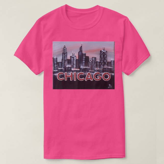 Chicago Night Lights up letters in Red Dusk The Wi T-Shirt (Design Front)