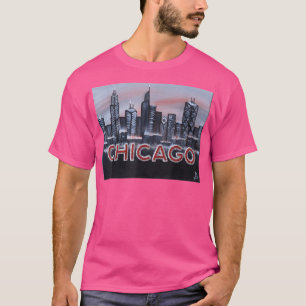 Chicago Night Lights up letters in Red Dusk The Wi T-Shirt