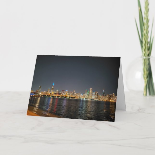 Chicago Night Skyline Greeting Card (Front)