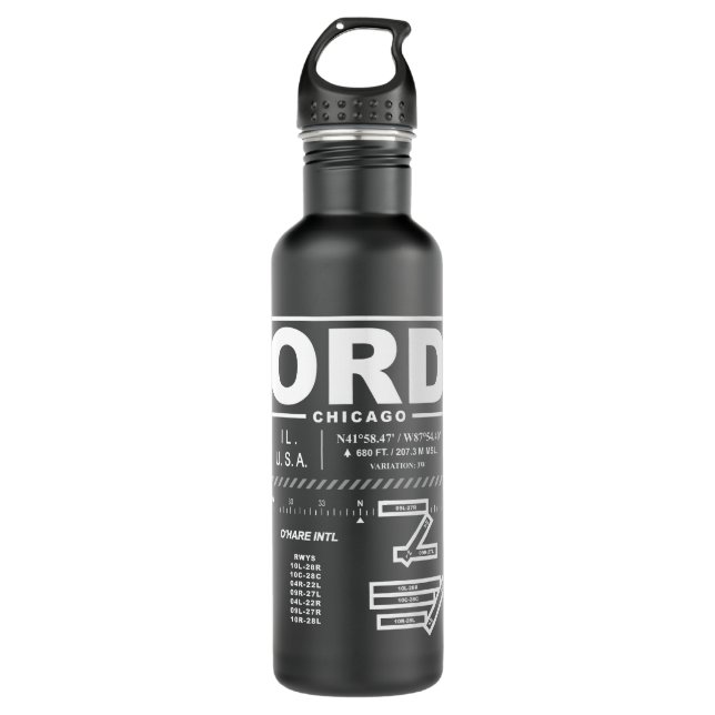 Chicago O'Hare International Airport ORD Stainless Steel Water Bottle (Front)