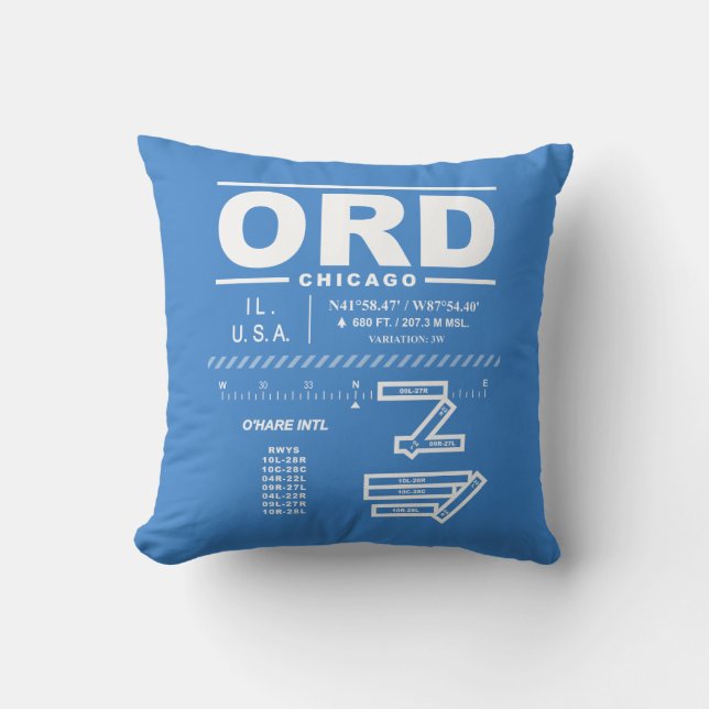 Chicago O'Hare International Airport ORD Throw Pillow (Front)