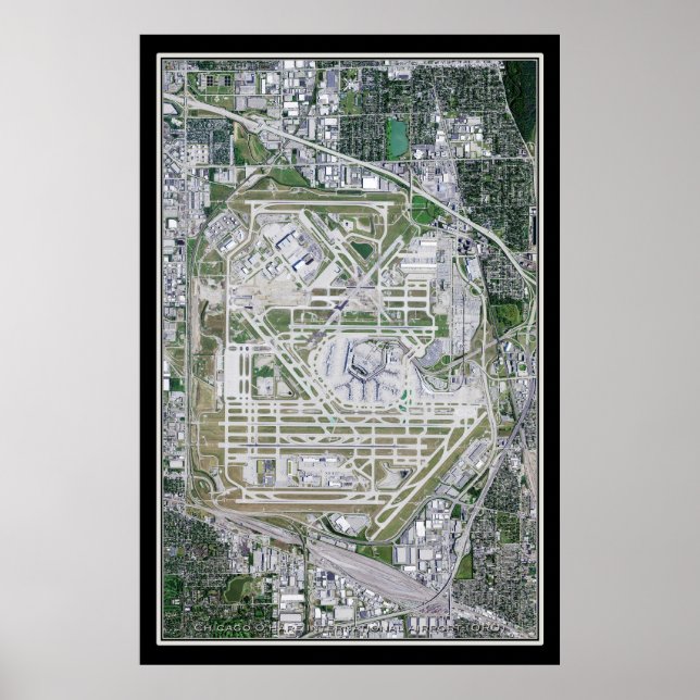 Chicago O'Hare Intl Airport Illinois Satellite Map Poster (Front)