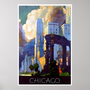 Chicago Painting Vintage Travel Poster Illinois