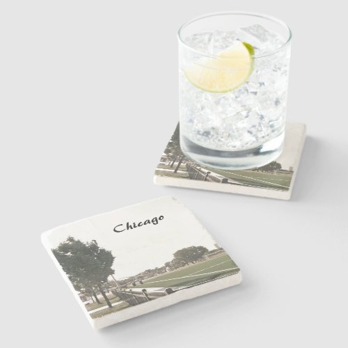 Chicago Park In Sepia Tones Stone Coaster