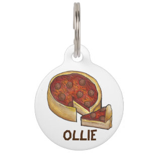 Chicago Pepperoni Deep Dish Pizza Pizzeria Food Pet ID Tag