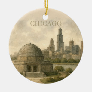 Chicago Planetarium Watercolor Landmark Photo Ceramic Ornament