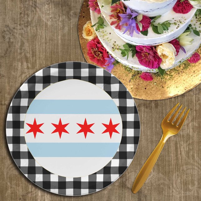 Chicago Plate, buffalo plaid USA & Chicago Flag Paper Plates (Creator Uploaded)
