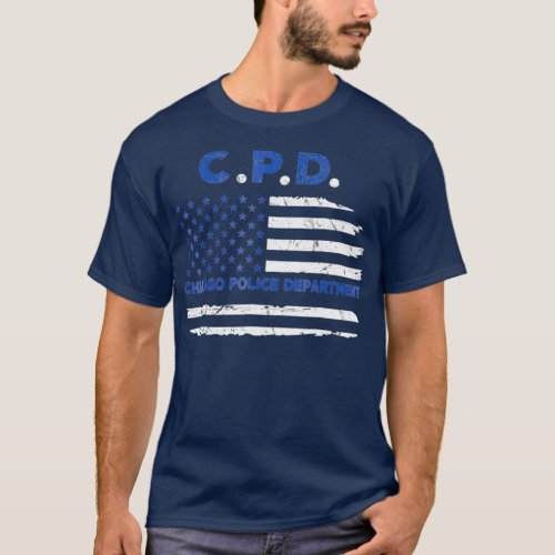 Chicago Police Officer American Flag Thin Blue T_Shirt