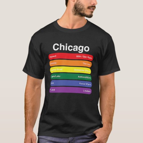 Chicago Pride Rainbow Flag Colour Metro Raillines  T_Shirt
