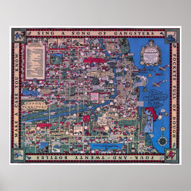CHICAGO PROHIBITION GANGLAND MAP  1931 POSTER (Front)