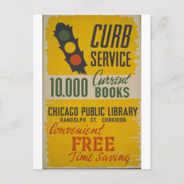 Chicago Public Library Curb Service Poster Postcard (Front)