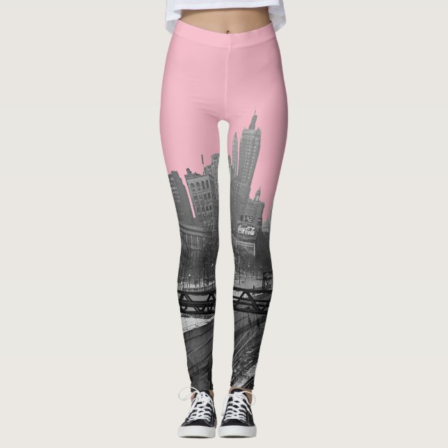 Chicago Rail Yards Downtown 1960's Railroad Photo Leggings (Front)
