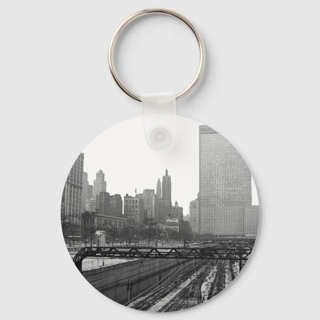 Chicago Rail Yards Michigan Avenue 1960's Photo Keychain (Front)