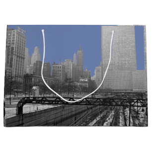 Chicago Rail Yards Railroad Downtown 1960's PHoto Large Gift Bag