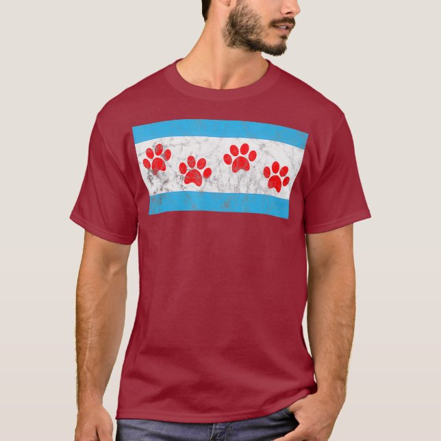 Chicago Rescue Dog Paw Flag Skyline T-Shirt (Front)