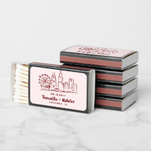 Chicago Retro Doodle Sketch   Wedding Favor Matchboxes