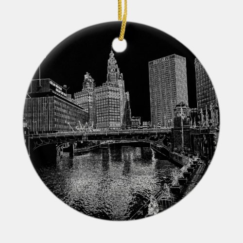 Chicago River 1967 Wrigley Building Sun Times Bldg Ceramic Ornament