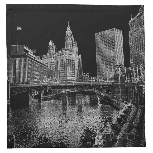 Chicago River 1967 Wrigley Building Sun Times Bldg Cloth Napkin (Front)